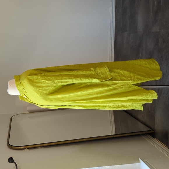Zara Oversized Button Down 100% Linen Shirtdress Bright Green XL preppy summer - Picture 3 of 11